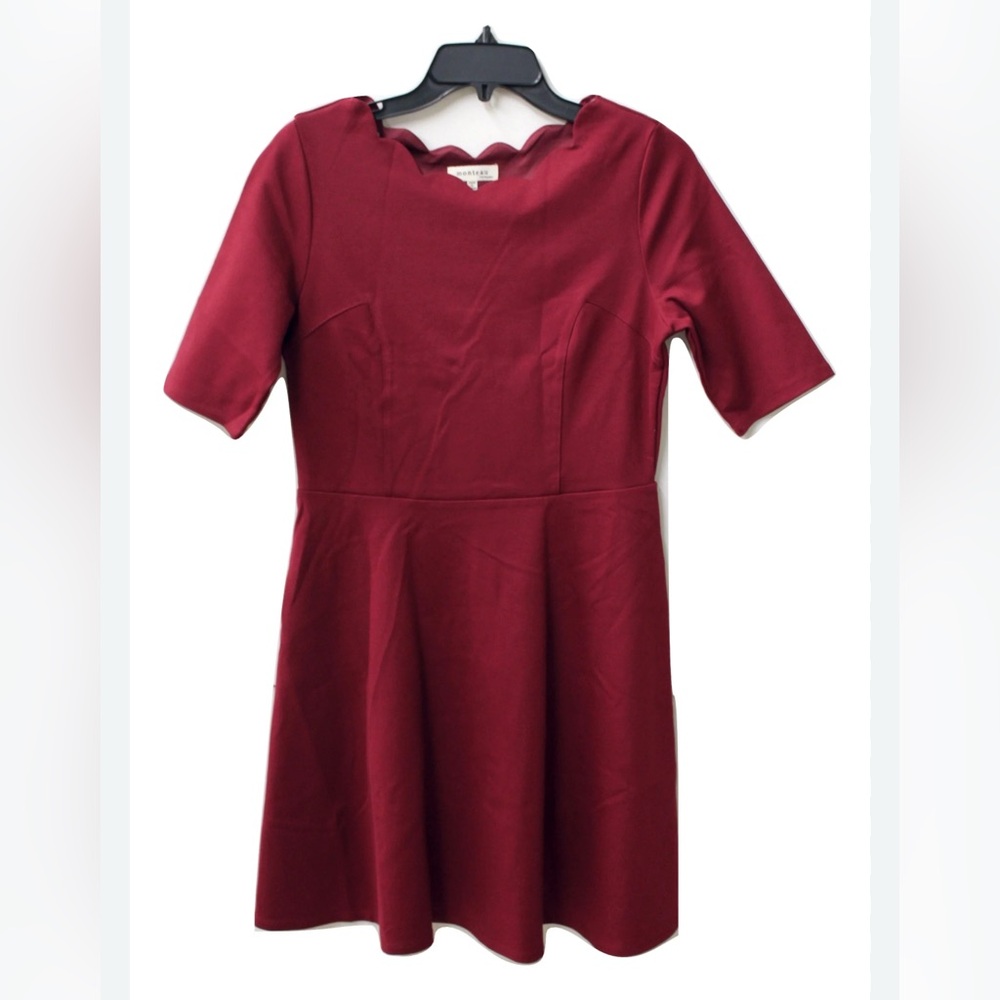 Monteau Women's Scalloped Neck Fit & Flare Dress Green Size Petite New Size Med